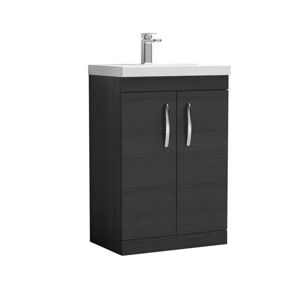 Nuie Athena 600mm Charcoal Black Floor Standing 2 Door Vanity Unit With 1 Tap Hole Basin