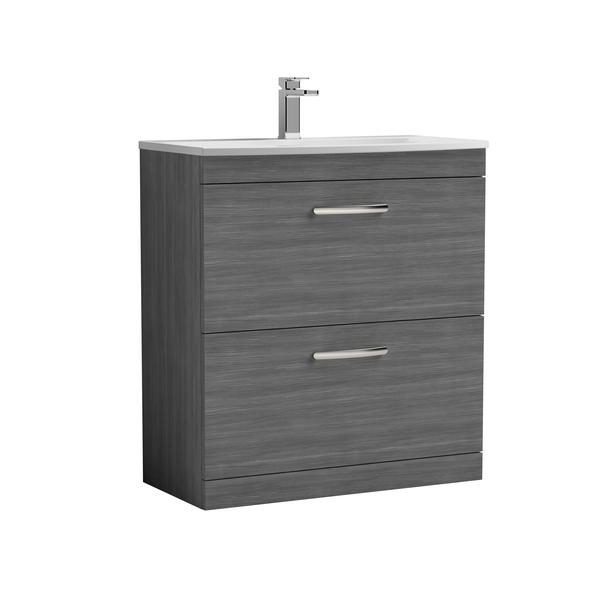 Nuie Athena 800mm Anthracite Woodgrain Floor Standing 2 Drawer Vanity Unit With Curved 1 Tap Hole Basin