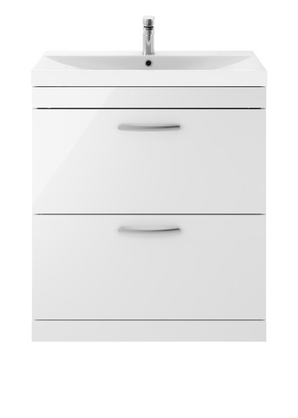 Nuie Athena 800mm Gloss White Floor Standing 2 Drawer Vanity Unit With Thin-Edge 1 Tap Hole Basin