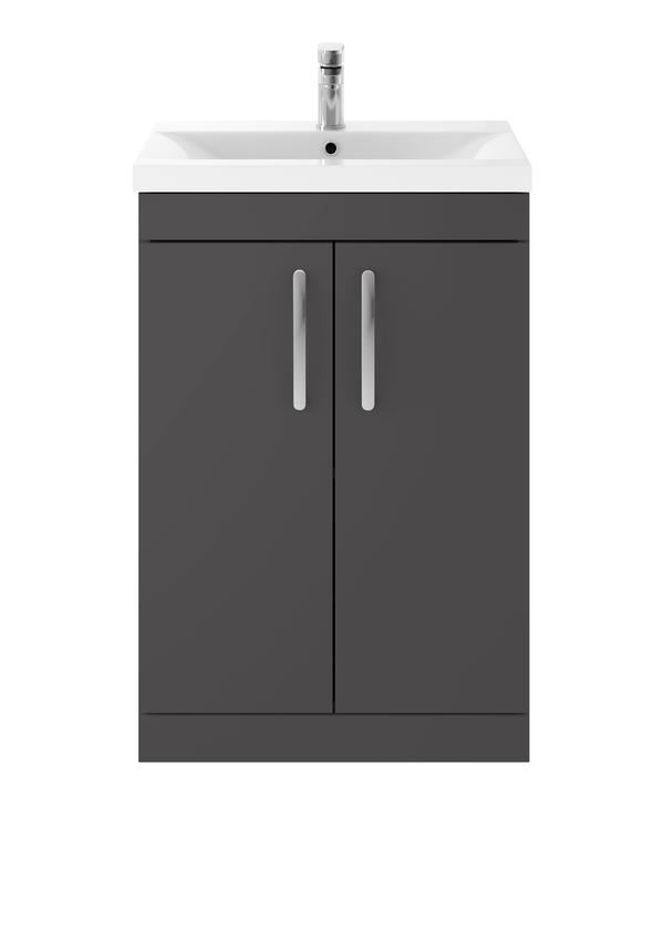 Nuie Athena 600mm Floor Standing 2 Door Vanity Unit With Mid-Edge 1 Tap Hole Basin
