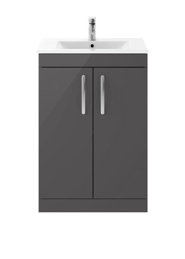 Nuie Athena 600mm Floor Standing 2 Door Vanity Unit with 1 Tap Hole Basin
