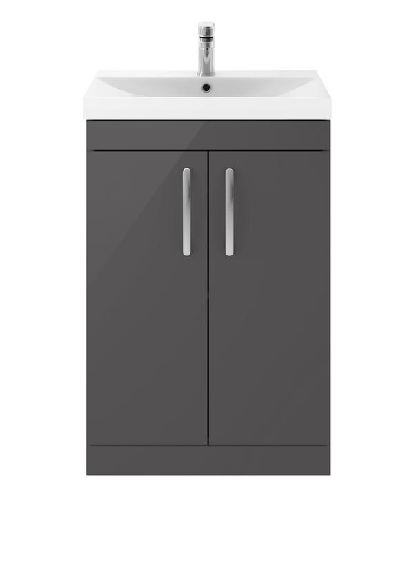Nuie Athena 600mm Floor Standing 2 Door Vanity Unit With 1 Tap Hole Basin