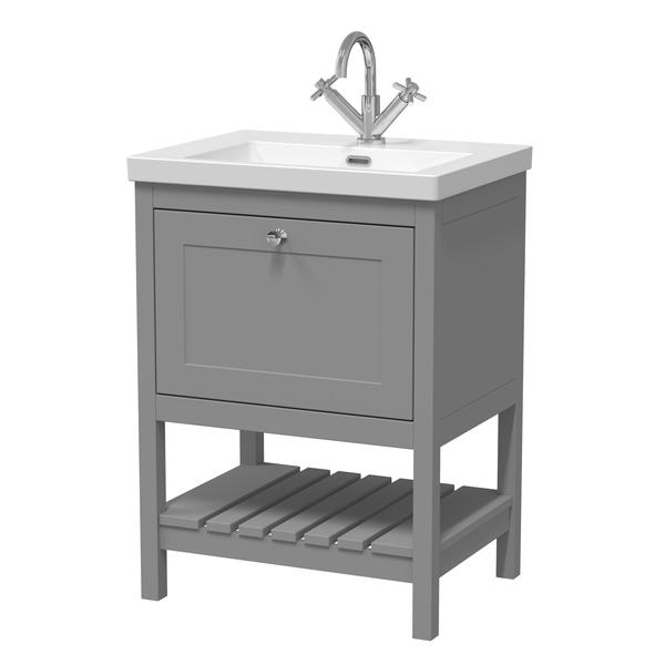 Hudson Reed Bexley 600mm Traditional Cool Grey 1 Drawer Floor Standing Vanity Unit With Basin