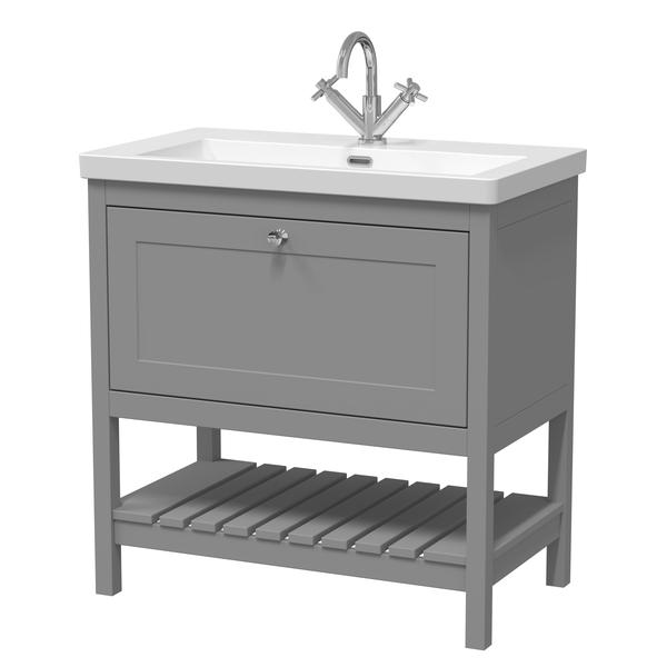 Hudson Reed Bexley Traditional 800mm Cool Grey 1 Drawer Floor Standing Vanity Unit with Basin
