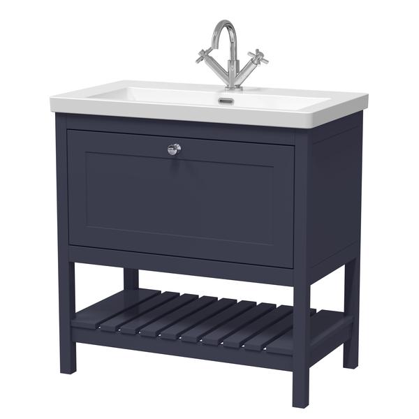 Hudson Reed Bexley Traditional 800mm Indigo Blue Floor Standing Vanity Unit with Basin