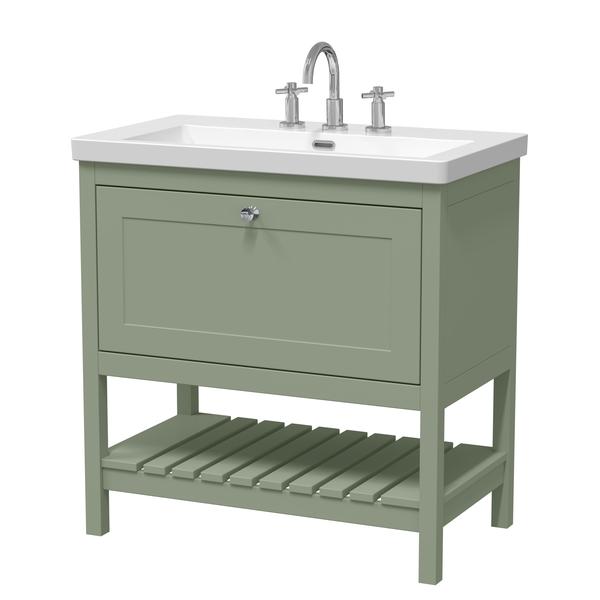 Hudson Reed Bexley 800mm Floor Standing 1 Drawer Vanity Unit with 3 Tap Hole Basin