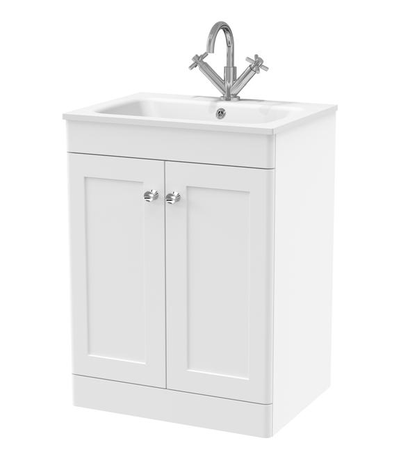 Classique Floor Standing 2 Door Vanity Basin Unit & 1 Tap Hole Stone Basin, 600mm