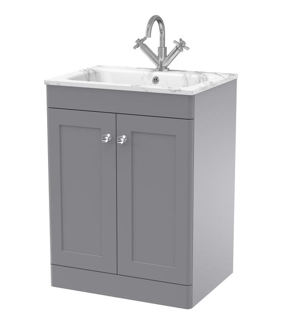Classique Floor Standing 2 Door Vanity Basin Unit & 1 Tap Hole Stone Basin, 600mm