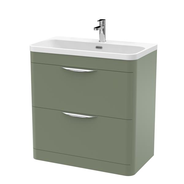 Nuie 800mm Satin Green Floor Standing Vanity Basin Unit With Polymarble Basin