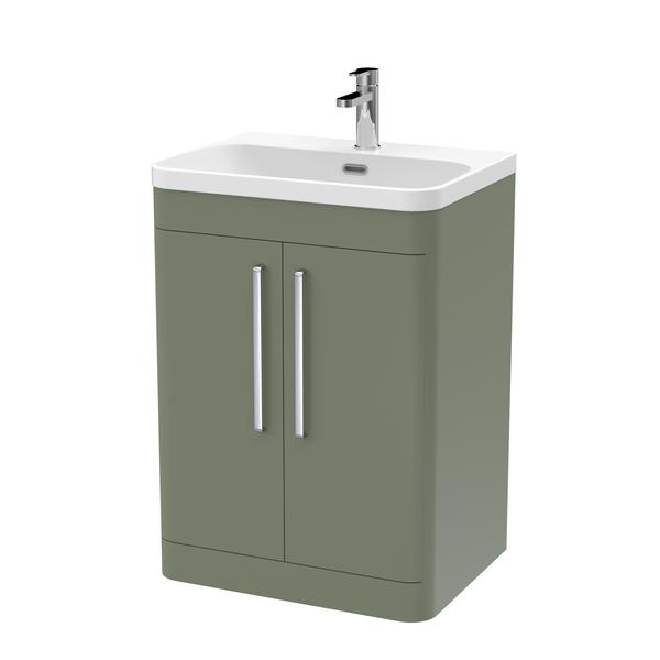 Nuie Parade 600mm Satin Green Floor Standing 2 Door Vanity Unit with Basin With 1 Tap Hole