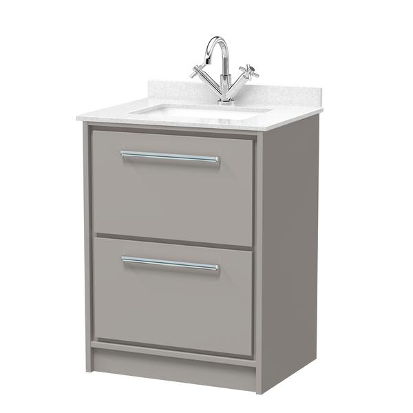 Lille 600mm Floor Standing 2-Drawer Vanity with Marble Worktop Basin