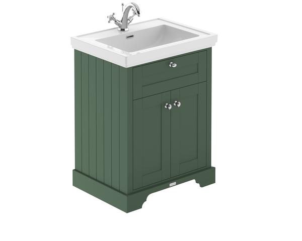 Hudson Reed Old London 600mm Hunter Green 2-Door Floor Standing Vanity Unit With Fireclay Basin