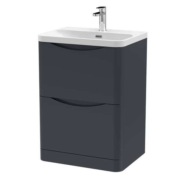 Nuie Lunar 600mm Floor Standing 2 Drawer Vanity Unit with Soft Close Drawers & Ceramic Basin