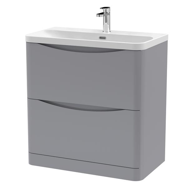 Nuie Lunar 800mm Satin Grey Floor Standing 2 Drawer Vanity Unit With Ceramic Basin