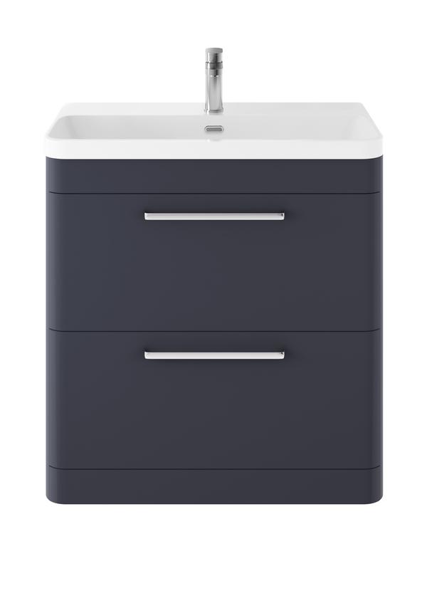Hudson Reed Solar 800mm Indigo Blue Floor Standing 2 Drawer Vanity Unit With Ceramic Basin