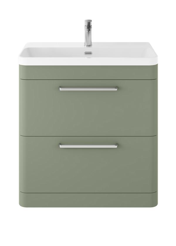 Hudson Reed Solar 800mm Fern Green Floor Standing 2-Drawer Vanity Unit With Basin