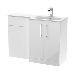 Nuie Arno 1100mm Right Hand Gloss White Floor Standing Combination Vanity Unit With Basin
