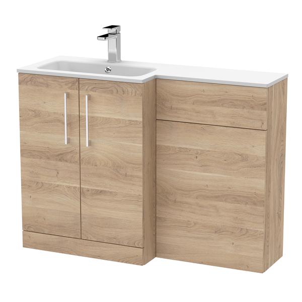 Nuie Arno 1100mm Left Hand Bleached Oak Vanity Unit Including Basin