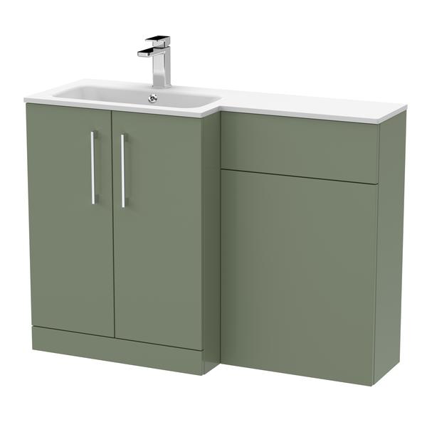 Nuie Arno 1100mm Left Hand Satin Green Combination Unit With Basin