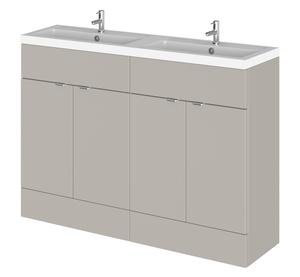 Hudson Reed Fusion 1200mm Pebble Grey 4-Door Vanity Unit & Double Basin With Soft Close Doors