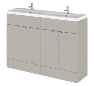 Hudson Reed Fusion 1200mm Pebble Grey 4-Door Floor Standing Vanity with Double Basin Soft Close