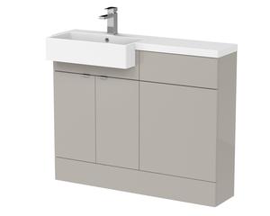 Hudson Reed Fusion 1100mm Pebble Grey Combination Unit & Left Hand Semi Recessed Basin Soft-Close Doors