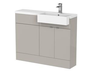 Hudson Reed Fusion 1100mm Pebble Grey Combination Unit & Right Hand Semi Recessed Basin Ready Assembled Soft Close