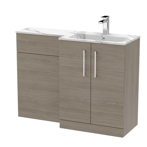 Nuie Arno 1100mm Right Hand Solace Oak Floor Standing Combination Unit Including Stone Basin