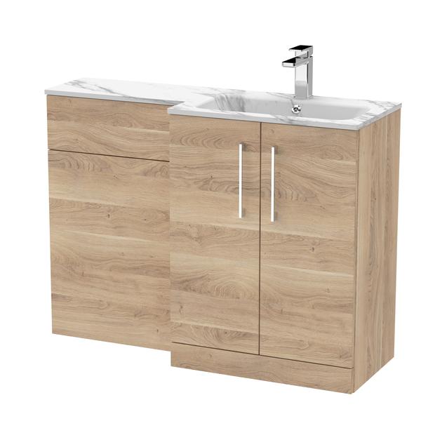 Nuie Arno 1100mm Right Hand Bleached Oak Combination Unit with Stone Basin