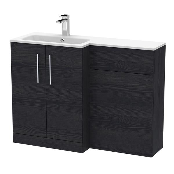 Nuie Arno 1100mm Left Hand Charcoal Black Woodgrain Combination Vanity Unit With Basin & Handles