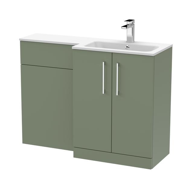 Nuie Arno 1100mm Right Hand Satin Green Combination Unit With Soft Close Doors