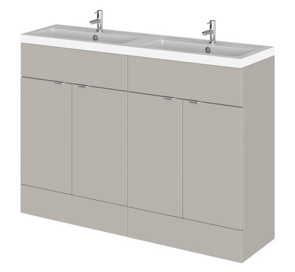 Hudson Reed Fusion 1200mm Pebble Grey 4-Door Vanity Unit & Double Basin With Soft Close Doors