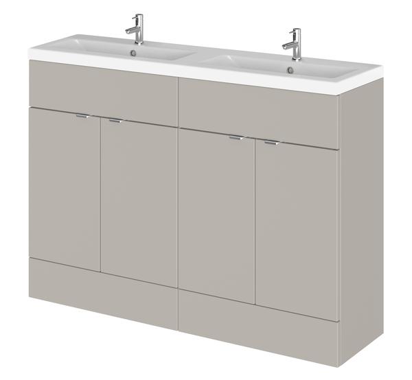 Hudson Reed Fusion 1200mm Pebble Grey 4-Door Floor Standing Vanity with Double Basin Soft Close