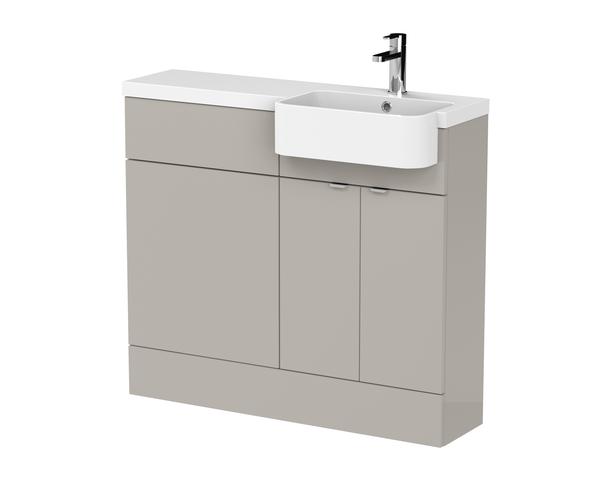 Hudson Reed Fusion 1000mm Pebble Grey Combination Unit & Semi Recessed Basin With Handles With Soft Close Doors