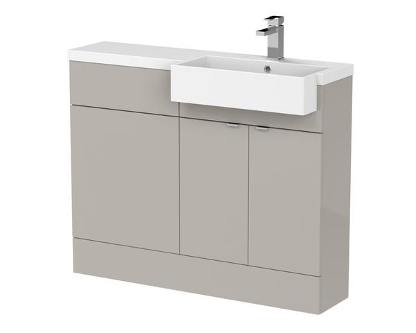 Hudson Reed Fusion 1100mm Pebble Grey Combination Unit & Right Hand Semi Recessed Basin Ready Assembled Soft Close