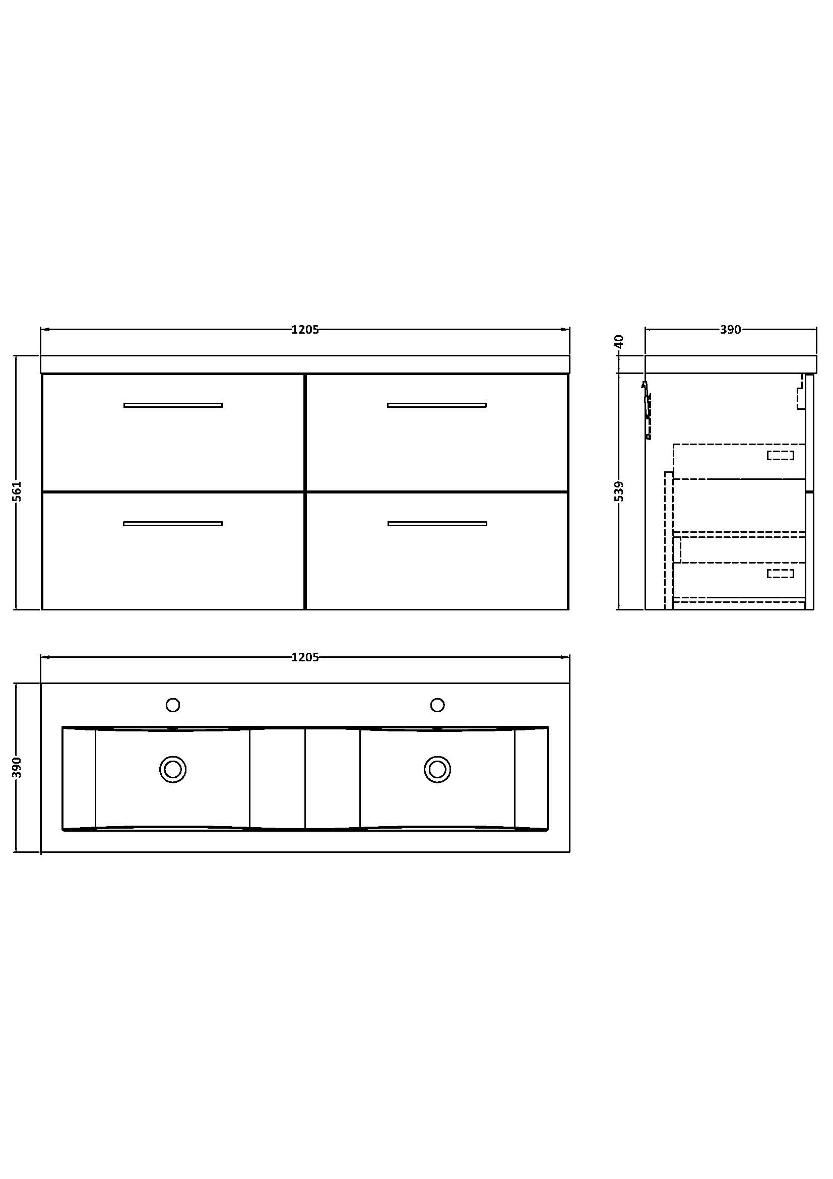 1200mm Wall Hung 4 Drawer Vanity & Double Basin #2