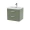 Nuie 600mm Satin Green Wall Hung 2 Drawer Vanity Unit With Ceramic Basin