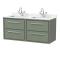 Hudson Reed Lille 1220mm Fern Green Wall Hung 4-Drawer Vanity Unit With Double Marble Basins