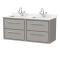 Hudson Reed Lille 1200mm Pebble Grey Wall Hung 4-Drawer Vanity Unit with Double Marble Basins
