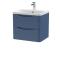 Nuie Lunar 600mm Satin Blue Wall Hung 2 Drawer Vanity Unit With Basin