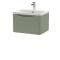 Nuie Lunar 600mm Satin Green Wall Hung Soft Close 1 Drawer Unit with Ceramic Basin