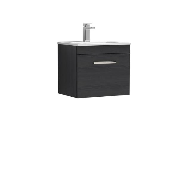 Nuie Athena 505mm Charcoal Black Wall Hung Single Drawer Vanity Unit With Basin
