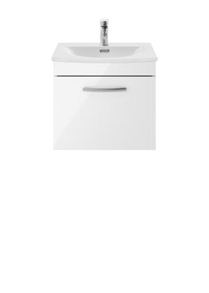Nuie Athena 500mm Gloss White Wall Hung Single Drawer Vanity Unit With 1 Tap Hole Basin
