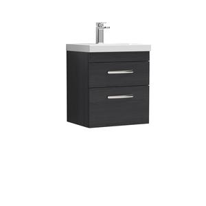 Nuie Athena 500mm Charcoal Black Wall Hung 2 Drawer Vanity Unit With 1 Tap Hole Basin