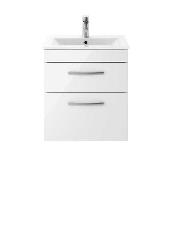 Nuie Athena 505mm Wall Hung 2 Drawer Vanity Unit With 1 Tap Hole Basin