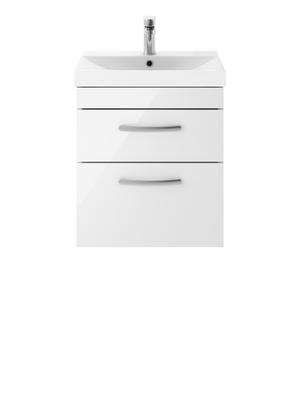 Nuie Athena 500mm Wall Hung Gloss White 2 Drawer Vanity Unit With Basin