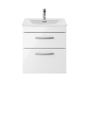 Nuie Athena 500mm Gloss White Wall Hung 2 Drawer Vanity Unit with 1 Tap Hole Basin