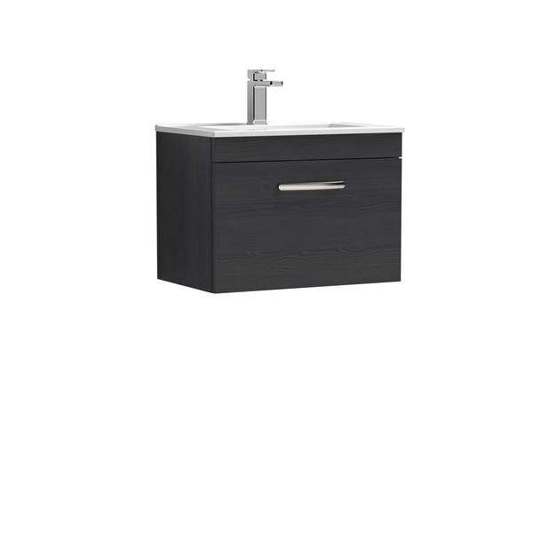 Nuie Athena 600mm Charcoal Black Wall Hung Single Drawer Vanity Unit With 1 Tap Hole Basin