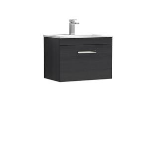 Nuie Athena 600mm Charcoal Black Wall Hung Single Drawer Vanity Unit With 1 Tap Hole Basin