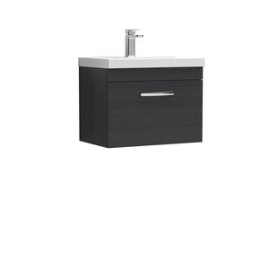 Nuie Athena 600mm Charcoal Black Wall Hung Single Drawer Vanity Unit with Thin-Edge 1 Tap Hole Basin